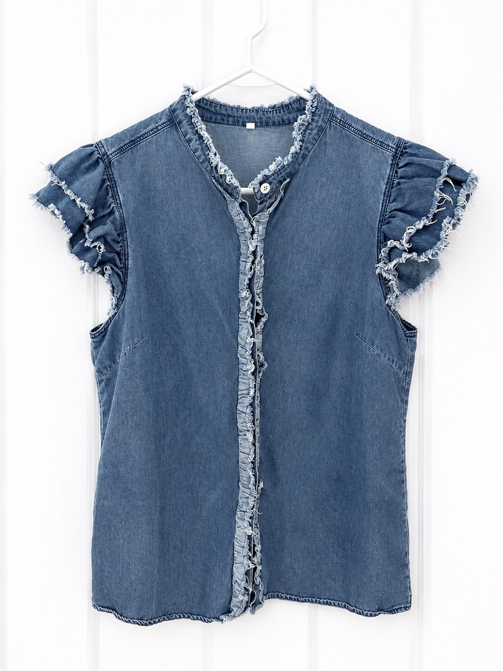 Amazon Denim Ruffle-Trim Tank Top - Blue